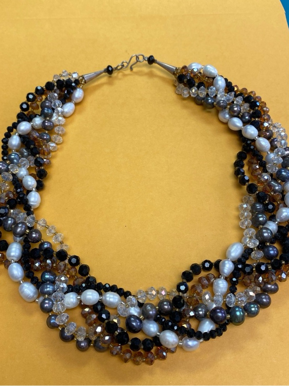 Stunning vintage 925 Multi-Color Pearl and Crystal Twisted Statement Necklace